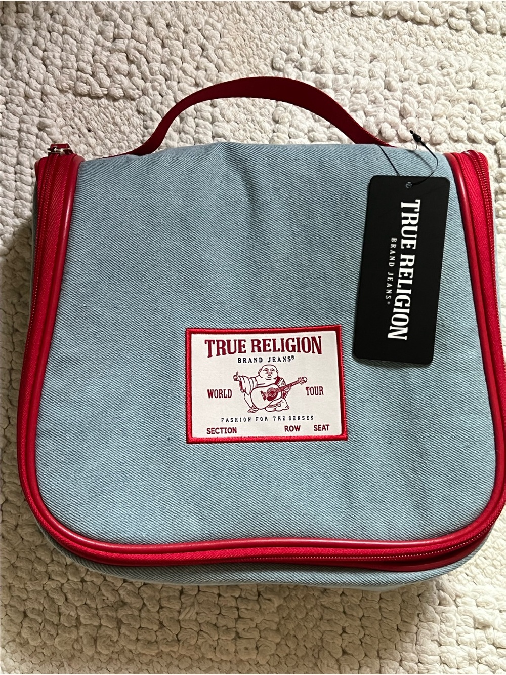 True Religion Light Blue and Red Men's Toiletry Kit